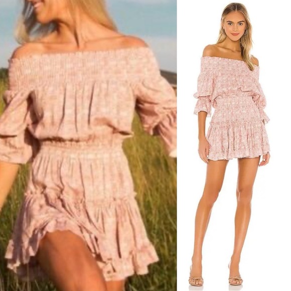 Misa Los Angeles Dresses & Skirts - NWOT NEW MISA Off-Shoulder Mini Boho Cinched Cottagecore Sundress Sleeves S
